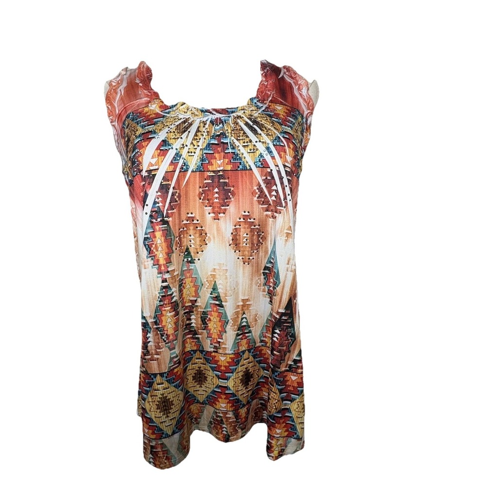 Panhandle Slim Women's Sm Tank Top Orange Lace Boho Rhinestone Grunge Western